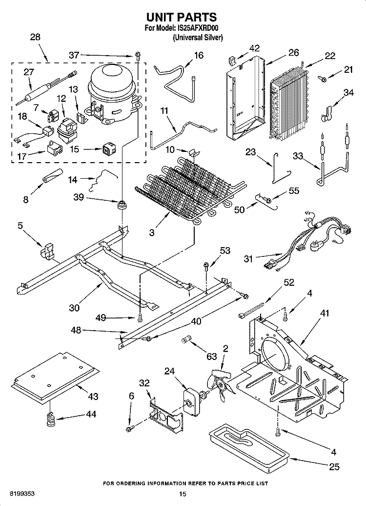 UNIT PARTS Diagram and Parts List for IS25AFXRD00  Inglis Refrigerator