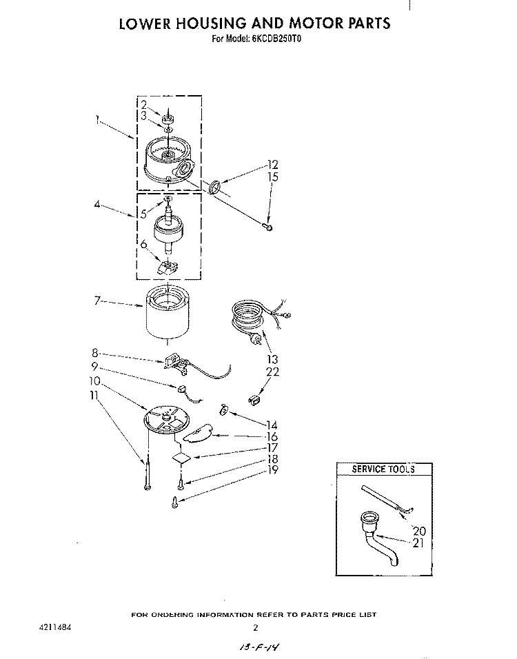 SECTION Diagram and Parts List for 6KCDB250T0  KitchenAid Food Waste Disposer