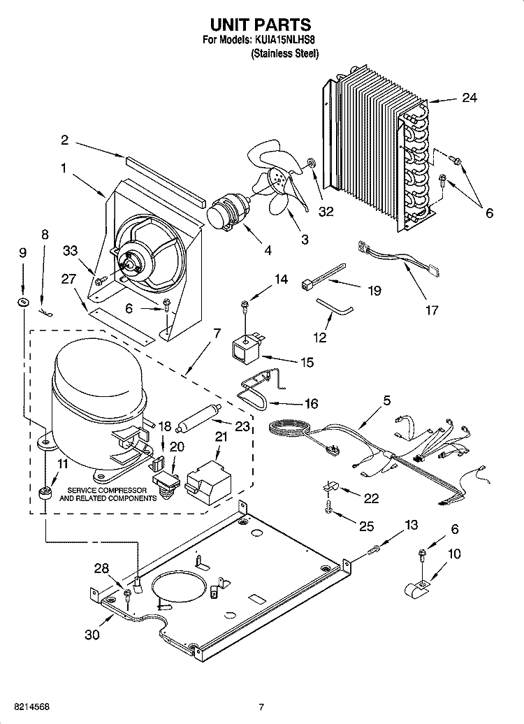UNIT PARTS, OPTIONAL PARTS Diagram and Parts List for KUIA15NLHS8  KitchenAid Ice Maker