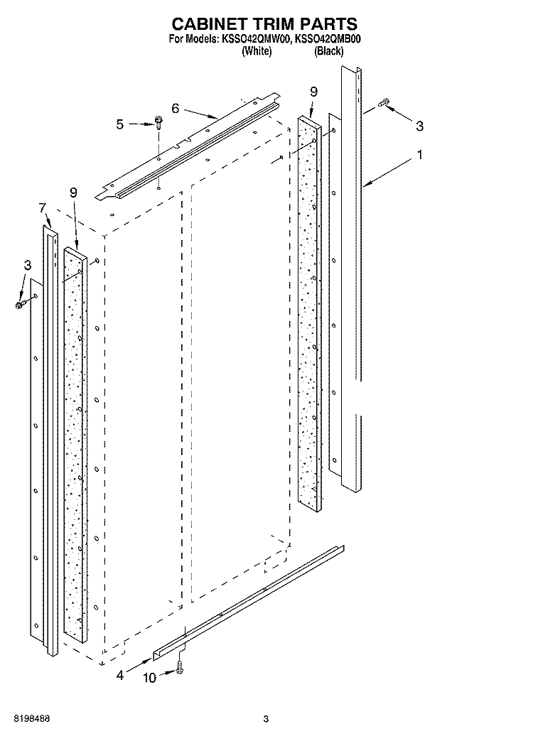 CABINET TRIM PARTS Diagram and Parts List for KSSO42QMW00  KitchenAid Refrigerator