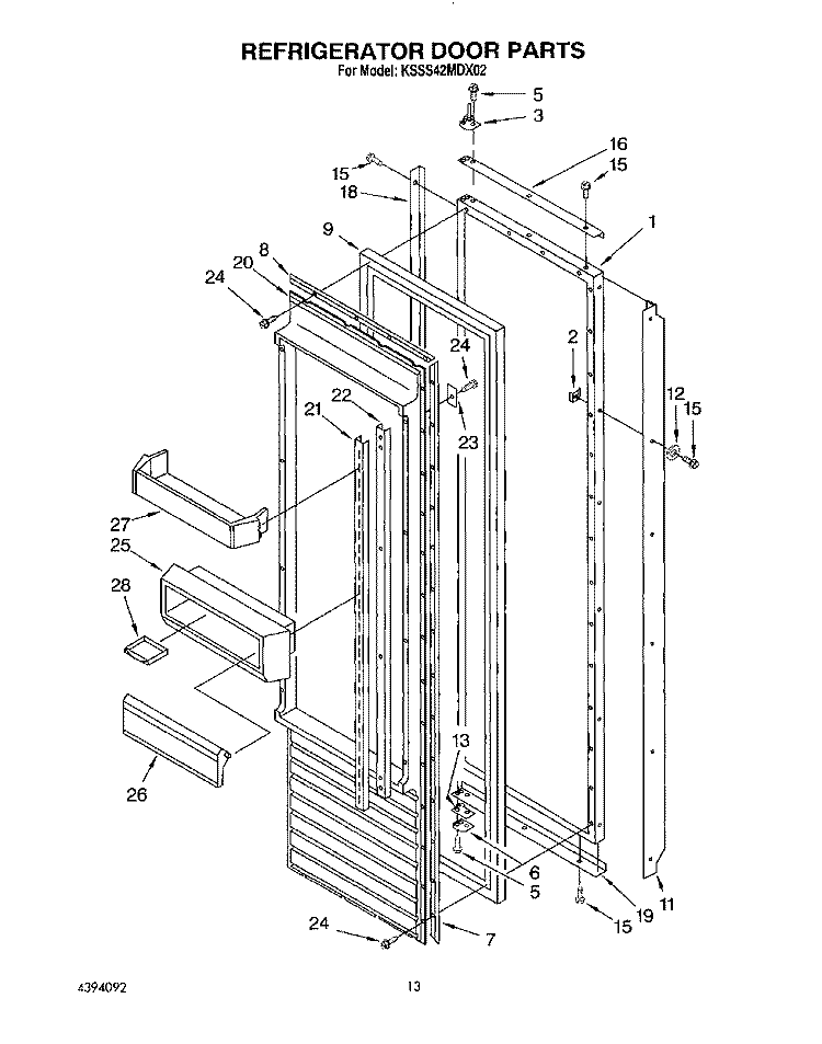 REFRIGERATOR DOOR Diagram and Parts List for KSSS42MDX02  KitchenAid Refrigerator