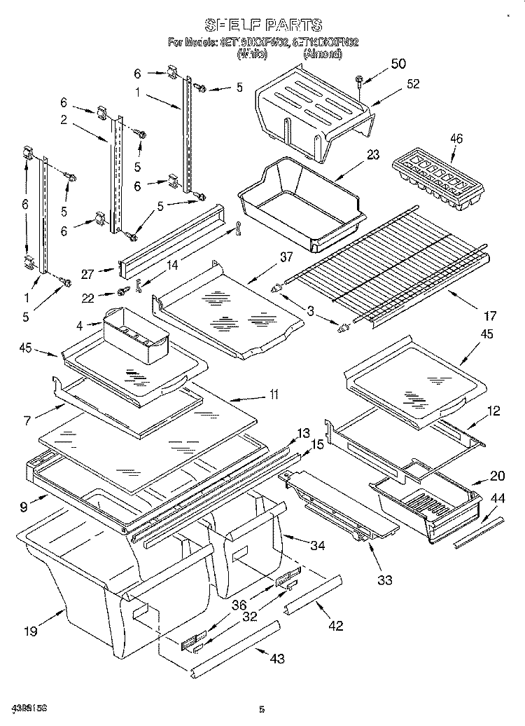 SHELF Diagram and Parts List for 8ET19DKXFW02  Whirlpool Refrigerator