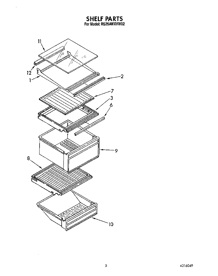 SHELF Diagram and Parts List for RS25AWXVW02  Roper Refrigerator