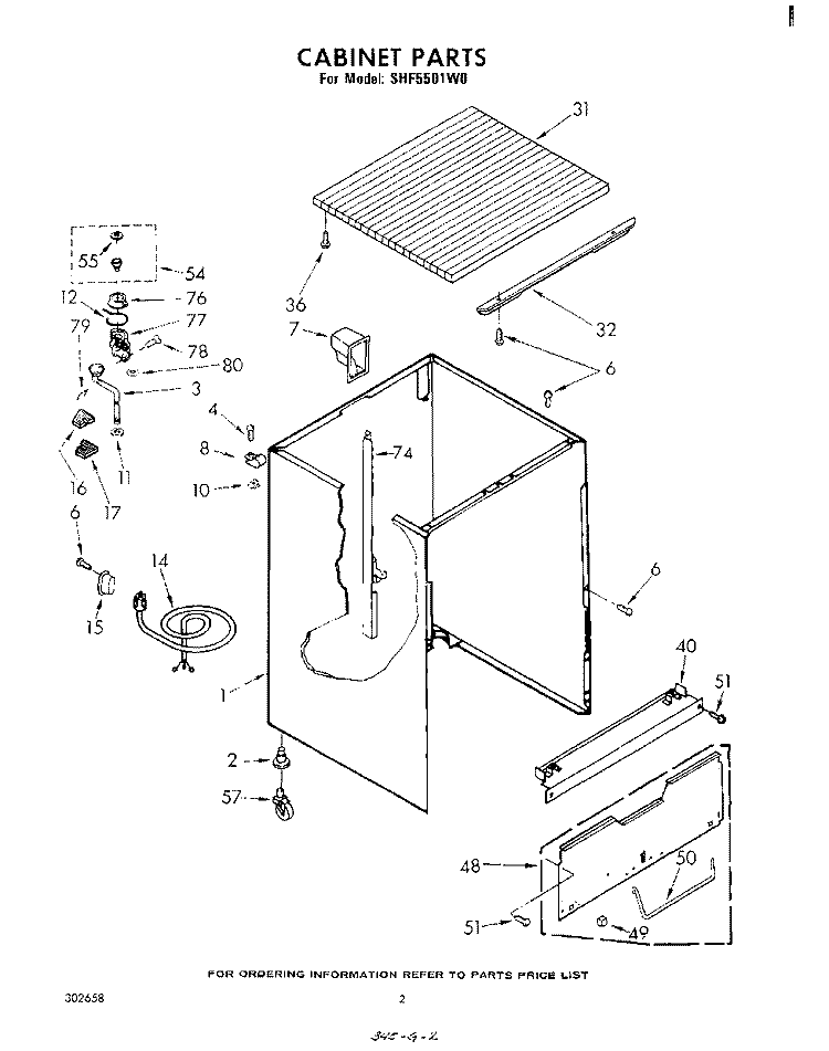 CABINET Diagram and Parts List for SHF5501W0  Whirlpool Dishwasher
