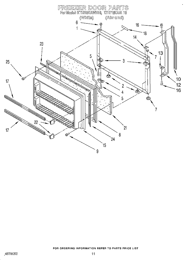 FREEZER DOOR Diagram and Parts List for KTRI18KAAL10  Whirlpool Refrigerator