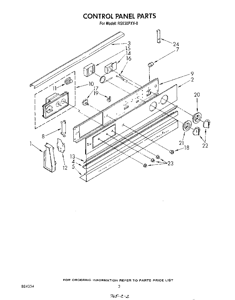 CONTROL PANEL Diagram and Parts List for RS630PXV0  Whirlpool Range
