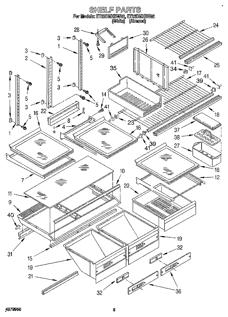 SHELF, LIT / OPTIONAL Diagram and Parts List for ET22DMXBN02  Whirlpool Refrigerator