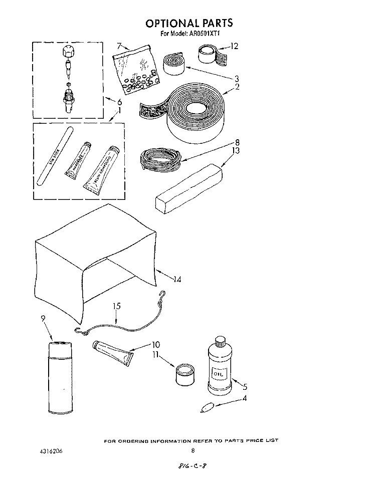 LIT/OPTIONAL Diagram and Parts List for AR0501XT1  Whirlpool Air Conditioner