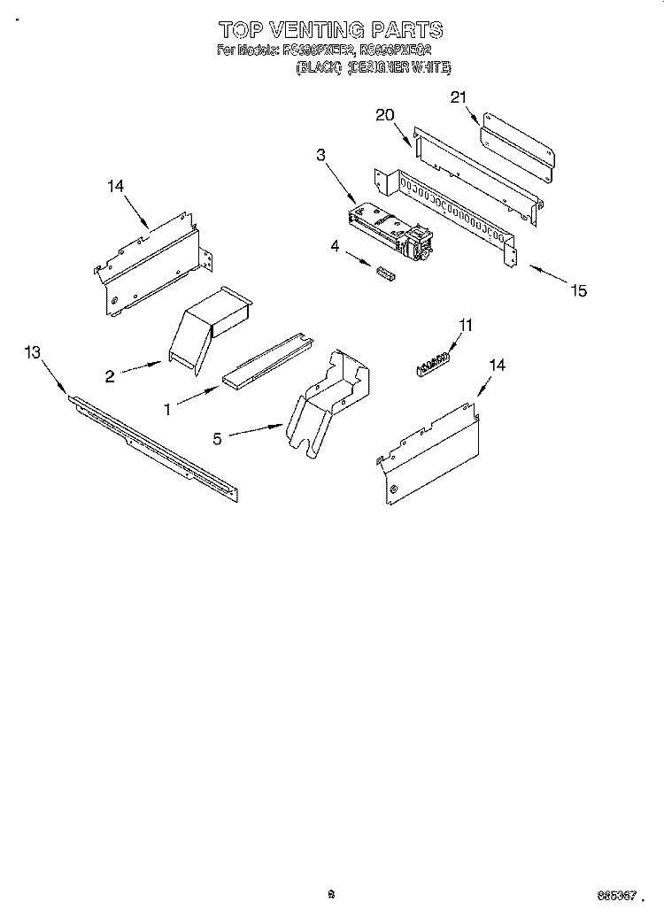 TOP VENTING, LIT/OPTIONAL Diagram and Parts List for RS696PXEQ2  Whirlpool Range