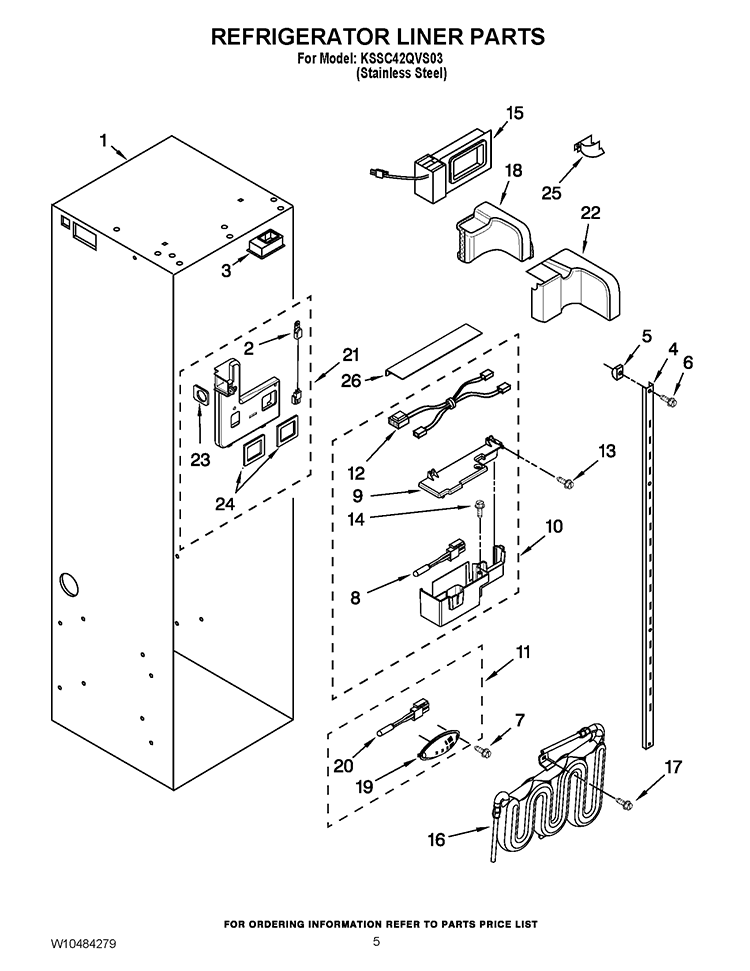 REFRIGERATOR LINER PARTS Diagram and Parts List for KSSC42QVS03  KitchenAid Refrigerator