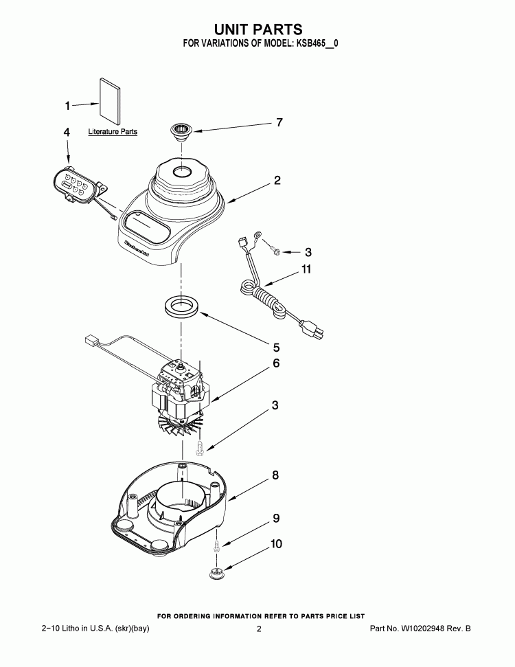 UNIT PARTS Diagram and Parts List for KSB465QOB0  KitchenAid Blender