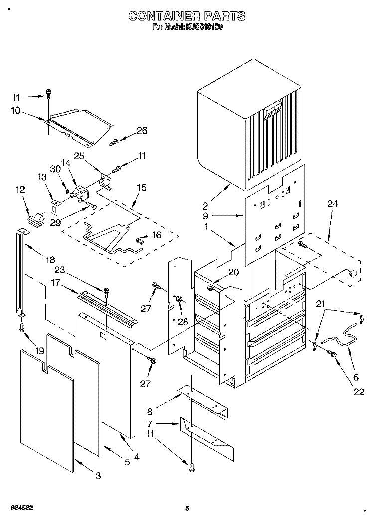 CONTAINER Diagram and Parts List for KUCS181B0  KitchenAid Trash Compactor