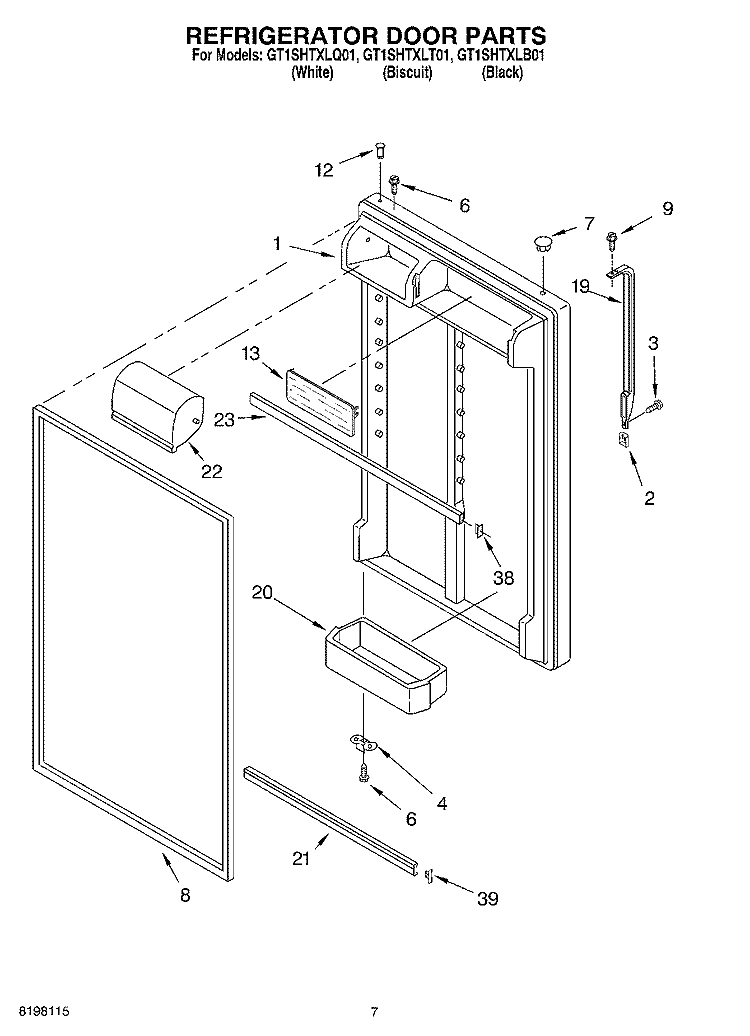 REFRIGERATOR DOOR Diagram and Parts List for GT1SHTXLT01  Whirlpool Refrigerator