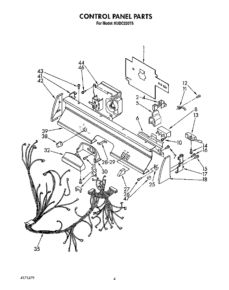 CONTROL PANEL, LIT/OPTIONAL Diagram and Parts List for KUDC220T5  KitchenAid Dishwasher