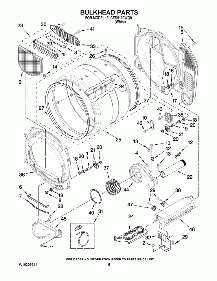 BULKHEAD PARTS Diagram and Parts List for 3LCED9100WQ0  Whirlpool Dryer