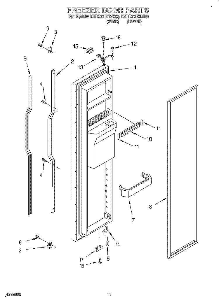 FREEZER DOOR Diagram and Parts List for KSRE27FHBT00  KitchenAid Refrigerator