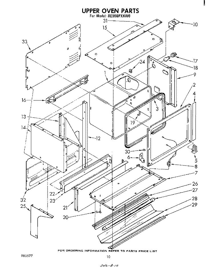 UPPER OVEN Diagram and Parts List for RE960PXKW0  Whirlpool Range
