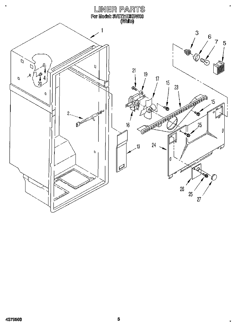 LINER Diagram and Parts List for 3VET21DKBW00  Whirlpool Refrigerator