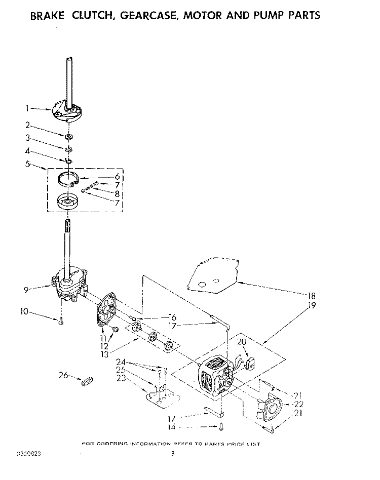 BRAKE, GEARCASE, MOTOR AND PUMP Diagram and Parts List for LA7001XSW0  Whirlpool Washer