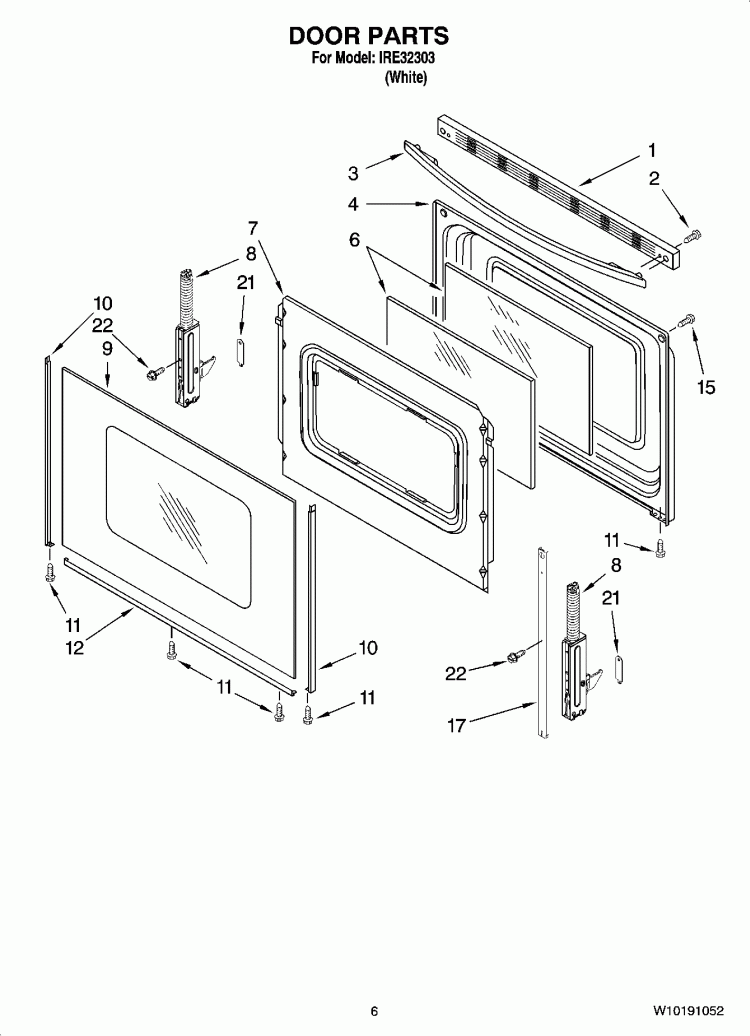 DOOR PARTS, OPTIONAL PARTS Diagram and Parts List for IRE32303  Inglis Range