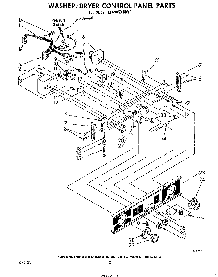 WASHER/DRYER CONTROL PANEL Diagram and Parts List for LT4905XMW0  Whirlpool Washer Dryer Combo