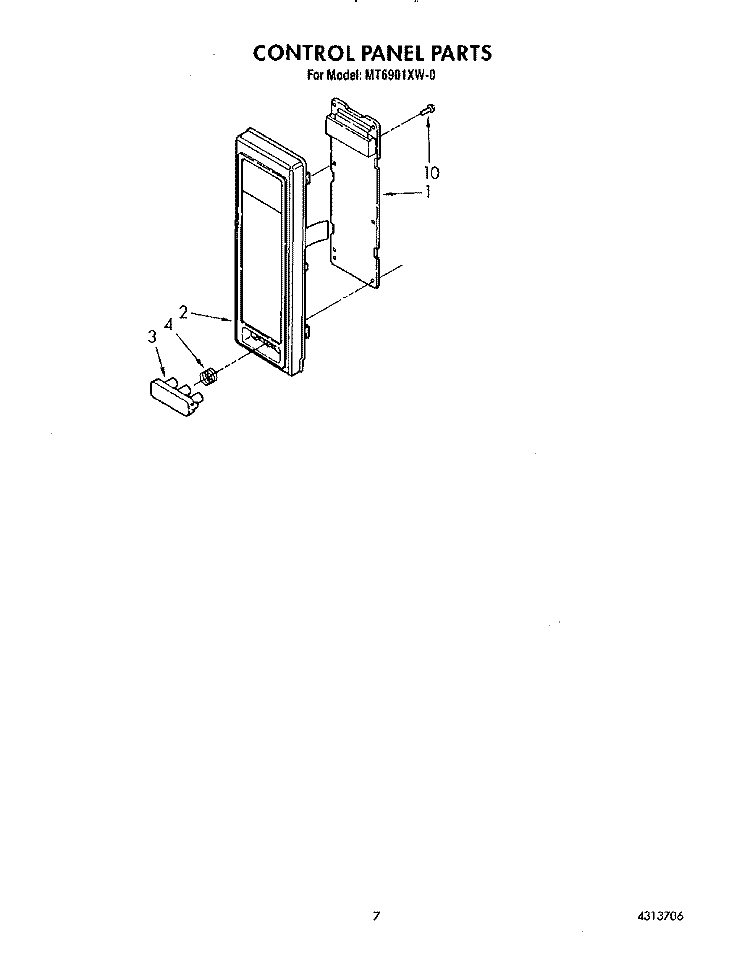 CONTROL PANEL Diagram and Parts List for MT6901XW0  Whirlpool Microwave