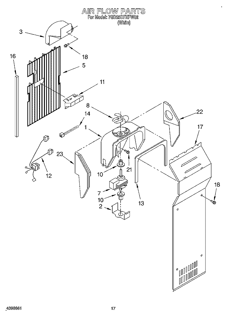 AIR FLOW Diagram and Parts List for 7GD25DFXFW02  Whirlpool Refrigerator