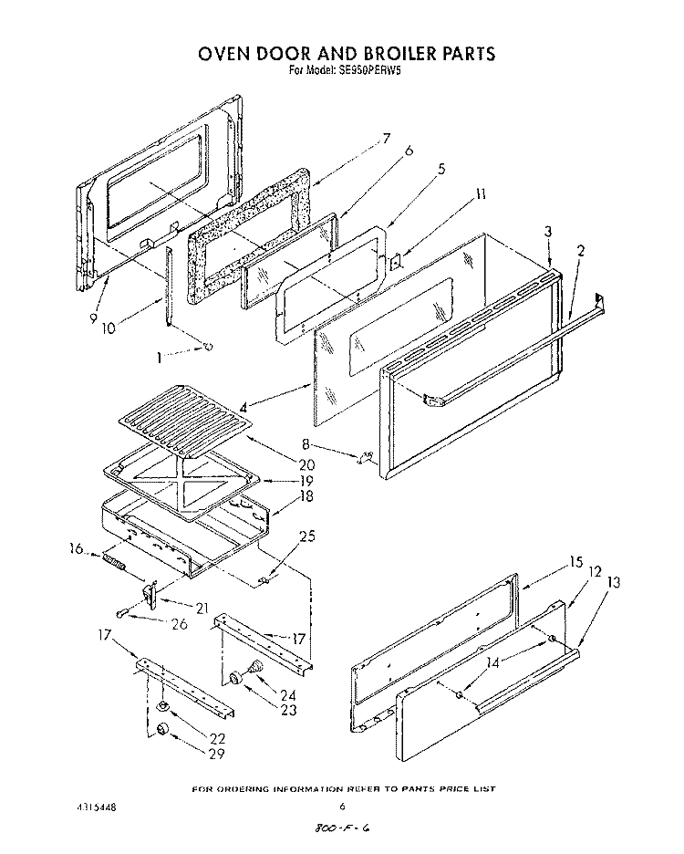 OVEN DOOR AND BROILER Diagram and Parts List for SE950PERW5  Whirlpool Range