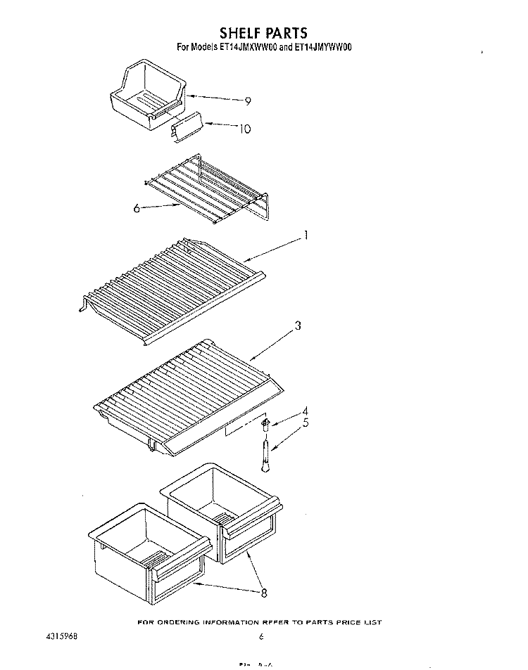 SHELF Diagram and Parts List for ET14JMXWW00  Whirlpool Refrigerator