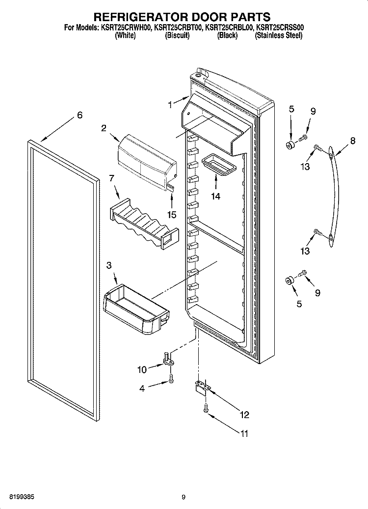 REFRIGERATOR DOOR PARTS Diagram and Parts List for KSRT25CRBL00  KitchenAid Refrigerator