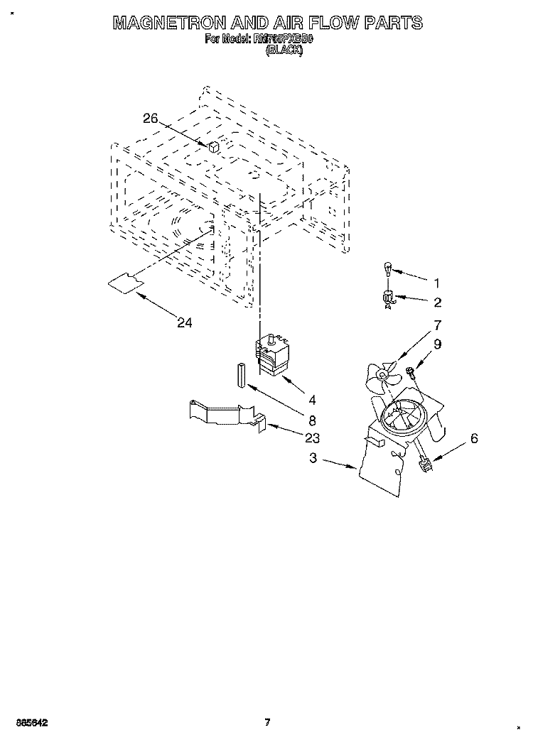 MAGNETRON AND AIR FLOW, OPTIONAL Diagram and Parts List for RM765PXBB0  Whirlpool Wall Oven