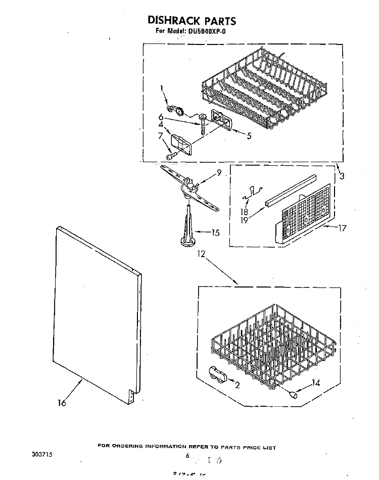 DISHRACK Diagram and Parts List for DU5040XP0  Whirlpool Dishwasher