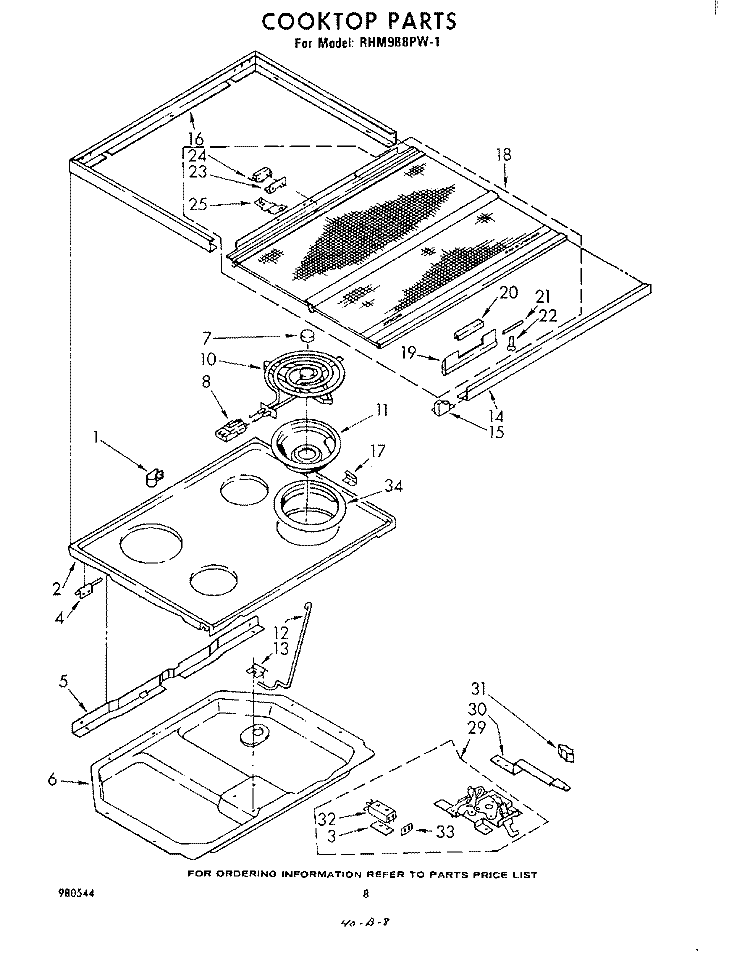 COOKTOP Diagram and Parts List for RHM988PW1  Whirlpool Range