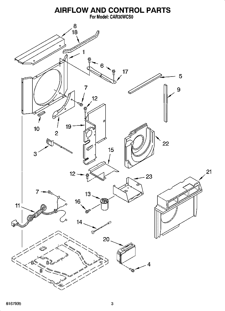 AIRFLOW AND CONTROL PARTS Diagram and Parts List for CAR30WCS0  Crosley Air Conditioner