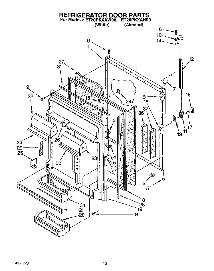 REFRIGERATOR DOOR, LIT/OPTIONAL Diagram and Parts List for ET20PKXAW00  Whirlpool Refrigerator