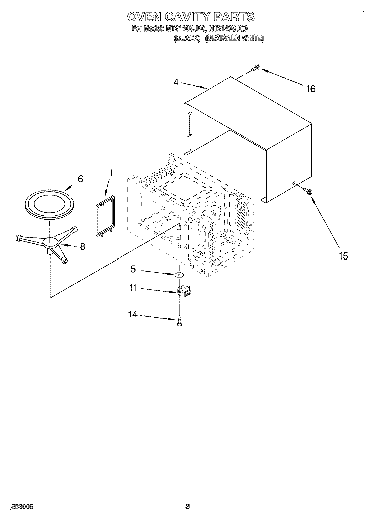 OVEN CAVITY Diagram and Parts List for MT2140SJB0  Whirlpool Microwave