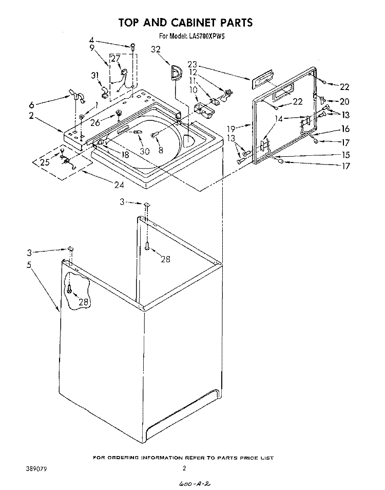 TOP AND CABINET , LITERATURE AND OPTIONAL Diagram and Parts List for LA5700XPW5  Whirlpool Washer