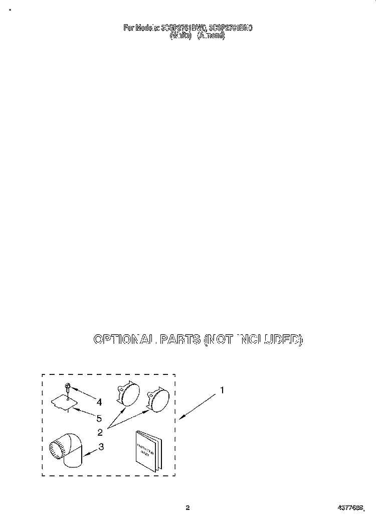 OPTIONAL Diagram and Parts List for 3CSP2761BW0  Whirlpool Dryer
