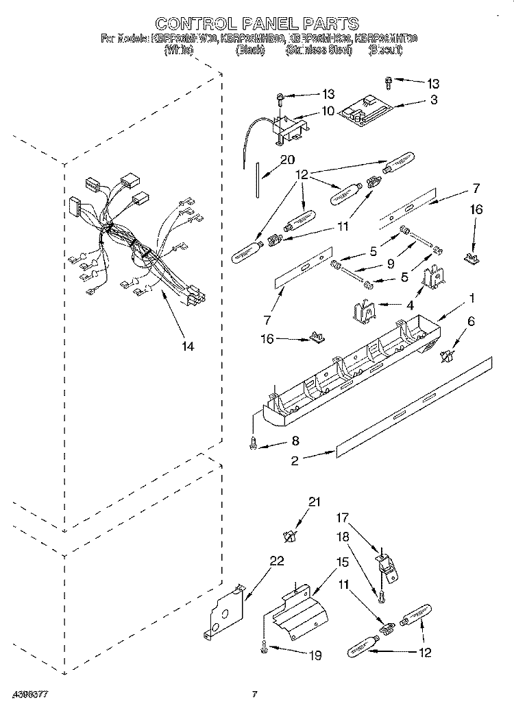 CONTROL PANEL Diagram and Parts List for KBRP36MHS00  KitchenAid Refrigerator