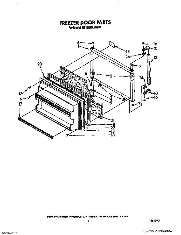 FREEZER DOOR Diagram and Parts List for RT18BKXWW01  Roper Refrigerator