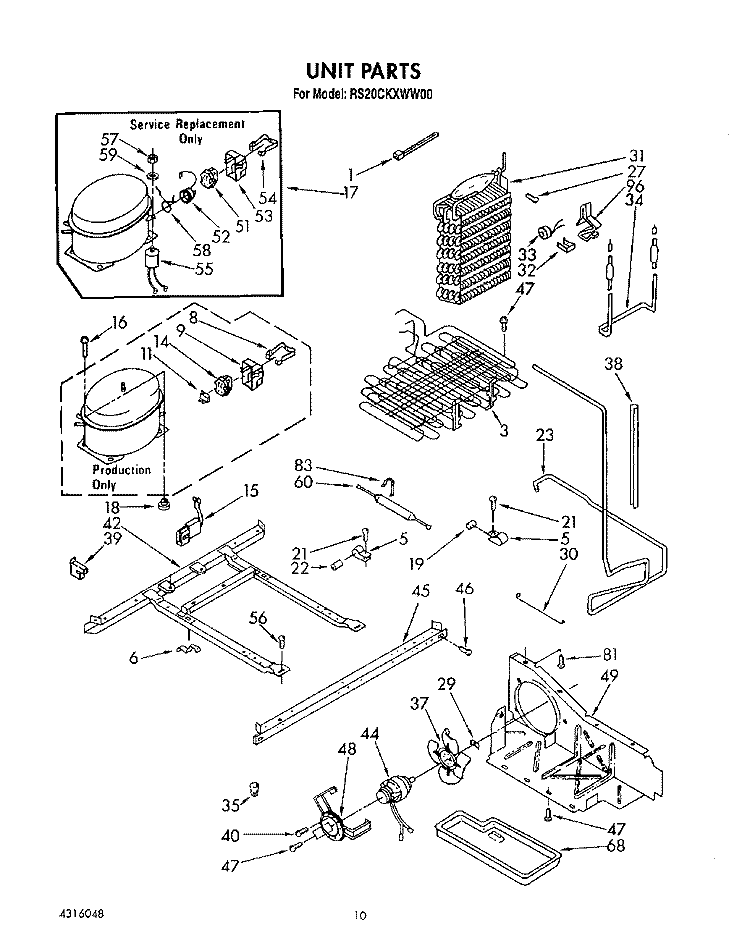 UNIT Diagram and Parts List for RS20CKXWW00  Roper Refrigerator