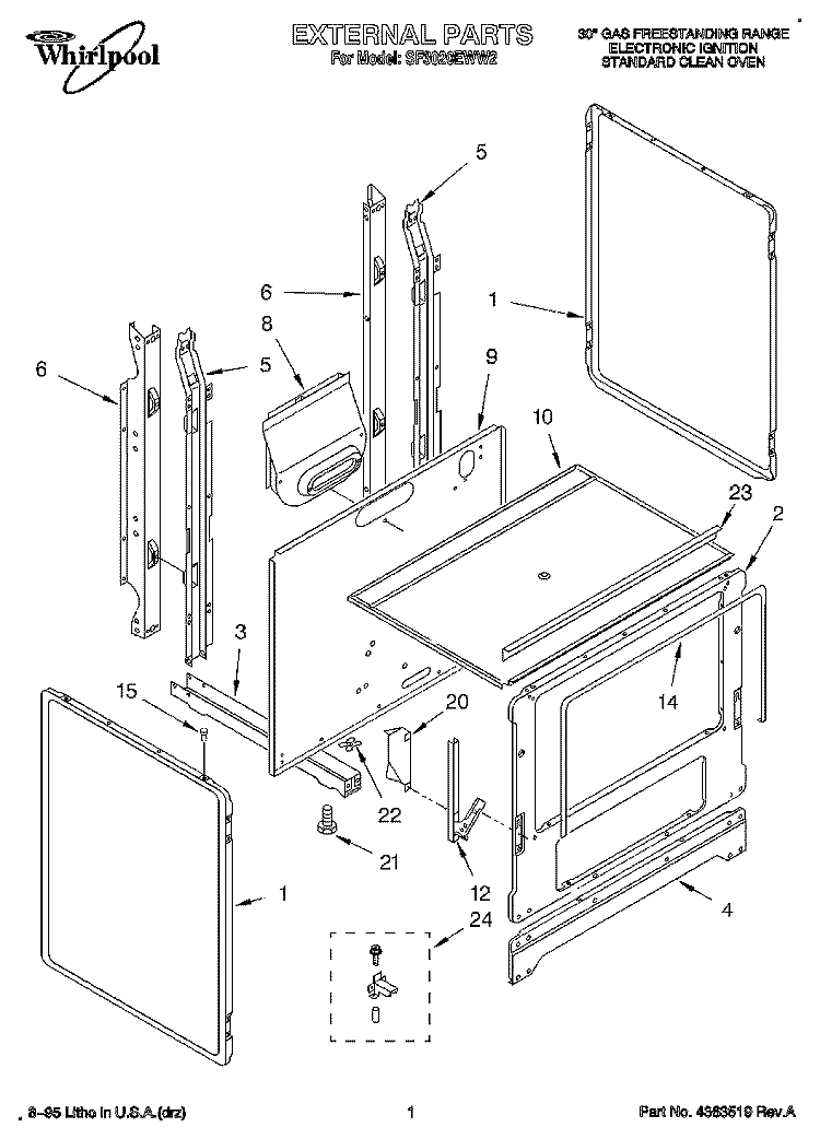 EXTERNAL Diagram and Parts List for SF3020EWW2  Whirlpool Range