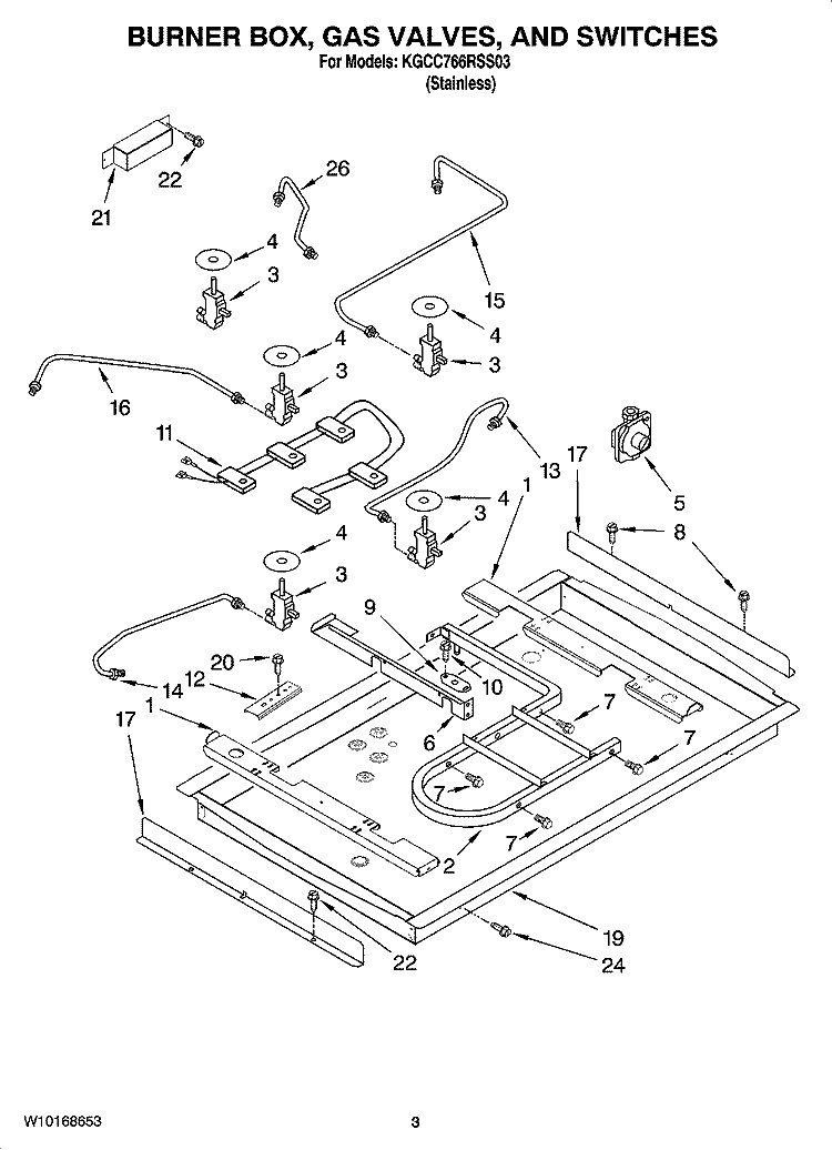 BURNER BOX, GAS VALVES, AND SWITCHES, OPTIONAL PARTS Diagram and Parts List for KGCC766RSS03  KitchenAid Cooktop