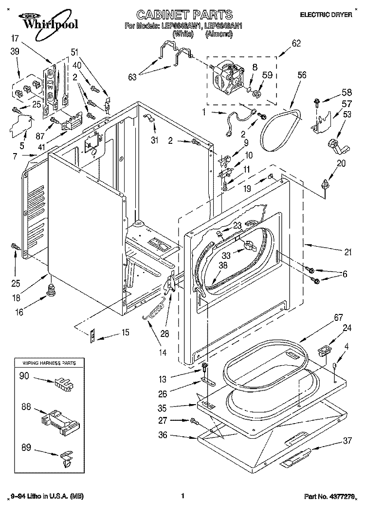 SECTION Diagram and Parts List for LEP6848AN1  Whirlpool Dryer