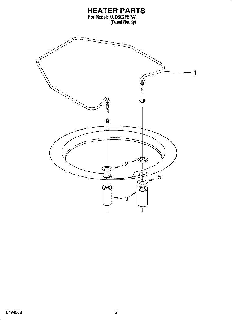 HEATER PARTS Diagram and Parts List for KUDS02FSPA1  KitchenAid Dishwasher