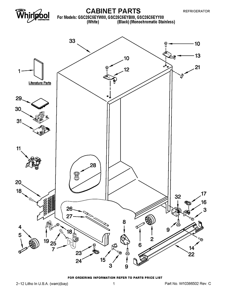 CABINET PARTS Diagram and Parts List for GSC25C5EYY00  Whirlpool Refrigerator