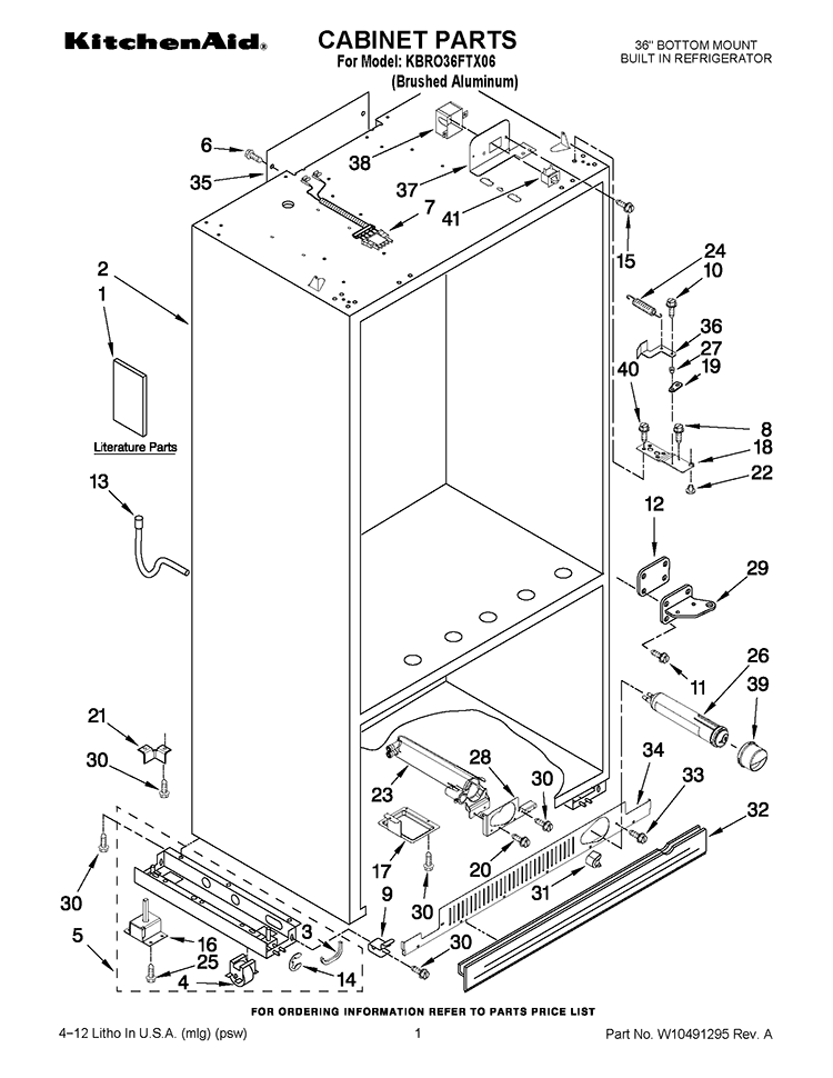 CABINET PARTS Diagram and Parts List for KBRO36FTX06  KitchenAid Refrigerator