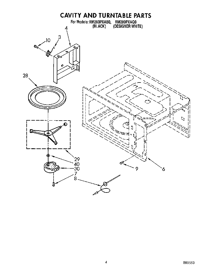 CAVITY AND TURNTABLE Diagram and Parts List for RM280PXAQ0  Whirlpool Wall Oven