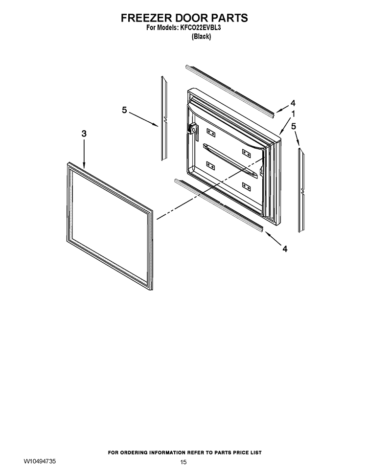 FREEZER DOOR PARTS Diagram and Parts List for KFCO22EVBL3  KitchenAid Refrigerator