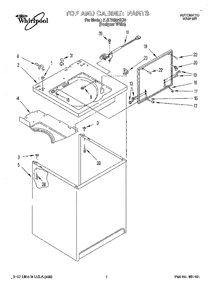 TOP AND CABINET Diagram and Parts List for 3LBR8255EQ0  Whirlpool Washer